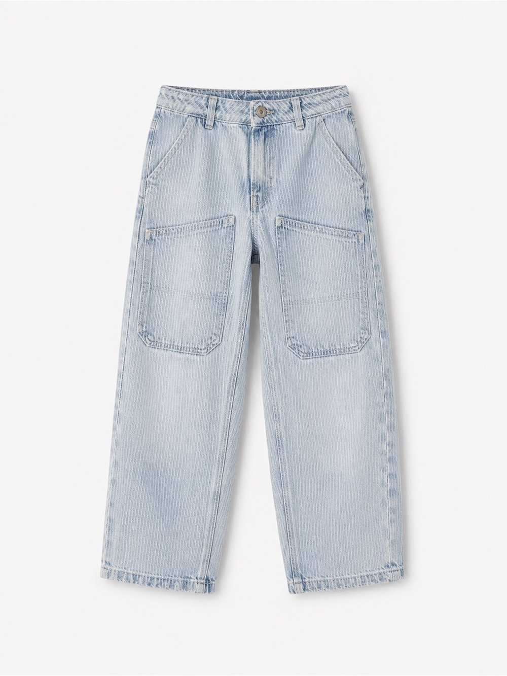 Zara Girls Size 9 Light Wash Carpenter Jeans Patch Pocket Baggy Denim